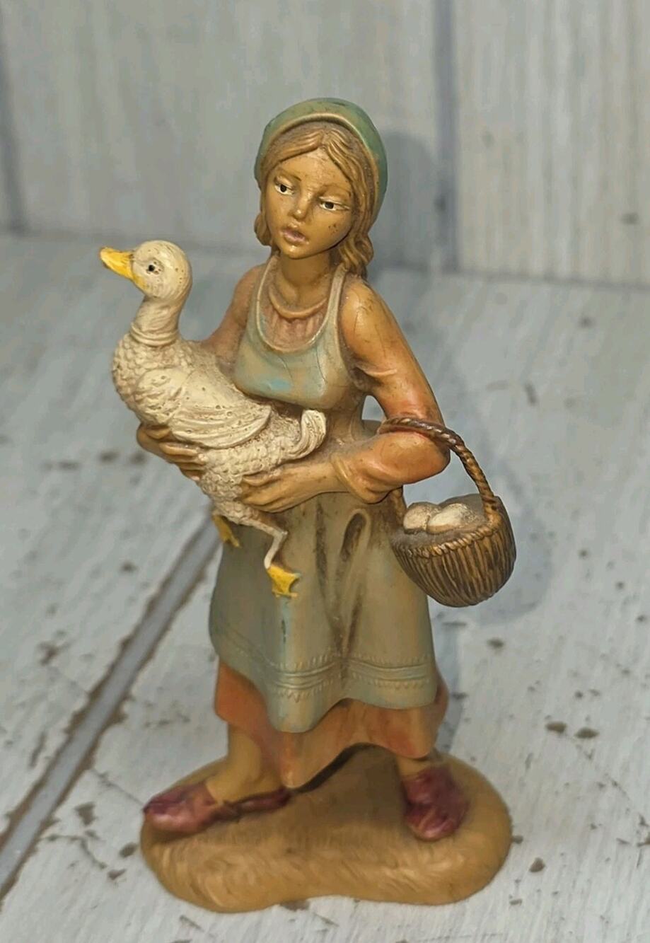 Vintage 1983 Fontanini Nativity Villager 5" Deborah Holding Goose #110 England